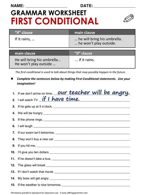 conditionals worksheet with answers class 7